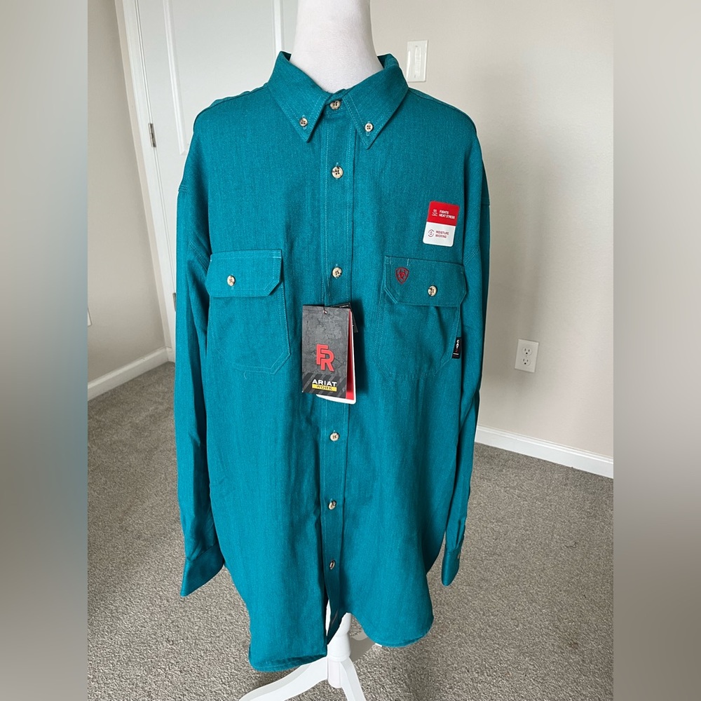 NWT Ariat Mens FR Air Inherent Work Shirt in Turquoise in Sizes XXL and 3X
